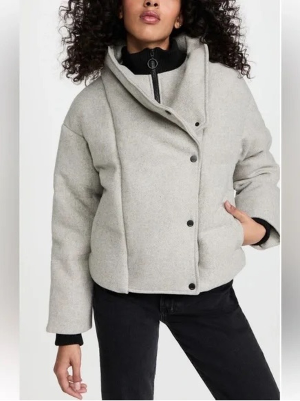 ba&sh Taupe Quilted Puffer Jacket with Funnel Neck